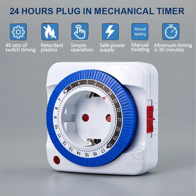EU/US 24-Stunden-Timer-Schalter, Timer-Stecker, mechanisch geerdet, programmierbar, intelligenter Countdown-Loop-Schalter, Steckdose, automatische Abschaltung