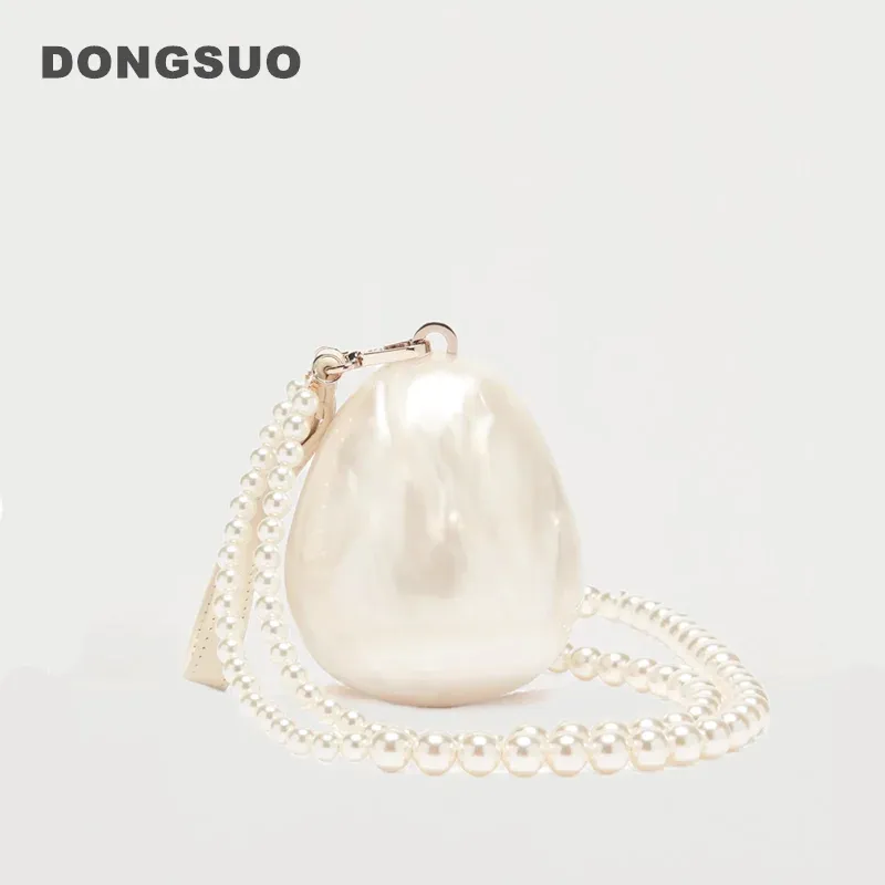 Frauen Acryl Mini Ei Tasche süße Perle Abend Clutch Tasche mit Perlen Riemen für Hochzeit Party Luxus Geldbörse und Handtasche Designer