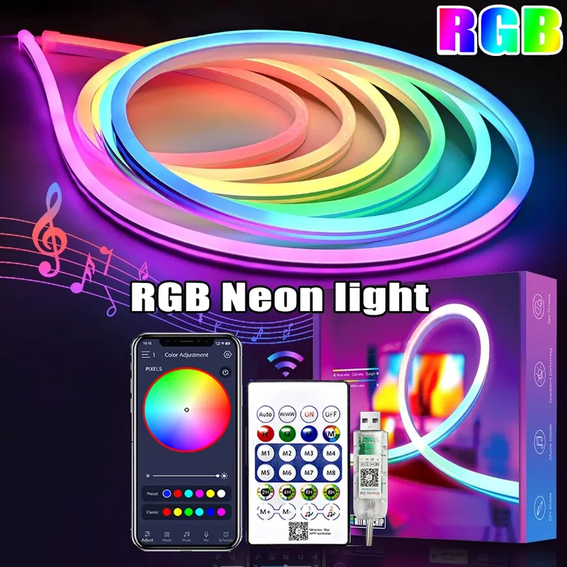 5V RGB Neonst reifen Licht 1m 2m 3m 5m USB wasserdicht flexible Band Neonlichter mit Bluetooth-Fernbedienung für Wohnkultur