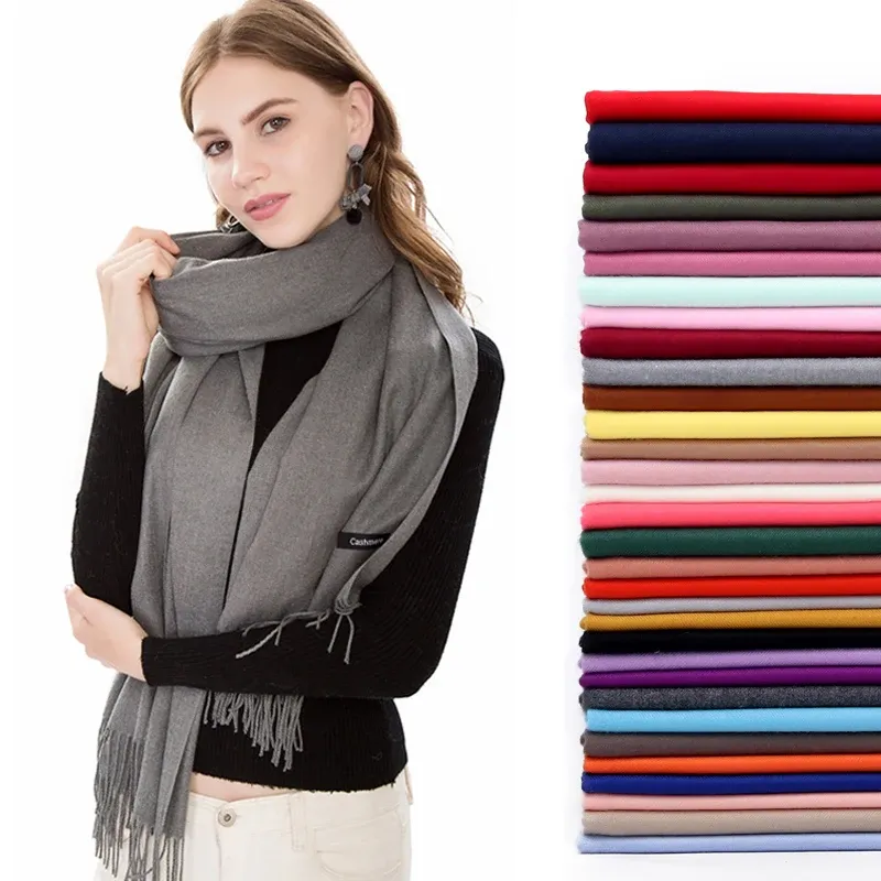 Frauen Pashmina Schal Schals Weiche Kaschmir gefühl Kopftuch Reise Büro Winter Warme Hijabs Solide Dame Wraps Weibliche Bandana