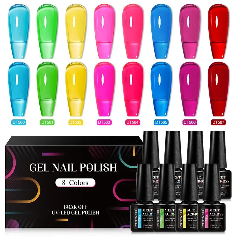 MEET ACROSS 8 Teile/satz Gelee Glas Gel Nagellack Set Kristall Nude Rosa Semi Permanent UV Gel Kit Für Naill art Maniküre Vernis
