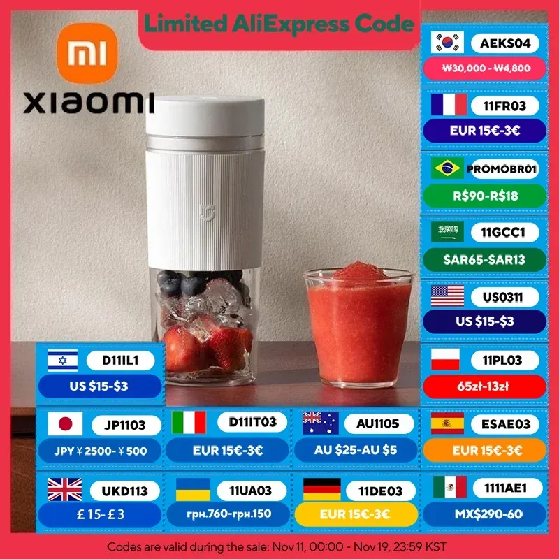 XIAOMI MIJIA Tragbarer Mixer 2,40S schnell Saft drücken, 19500 U/min, 300 ml Fassungsvermögen, Mixer-Entsafter-Maschine, PCTG-Becherkörpermixer