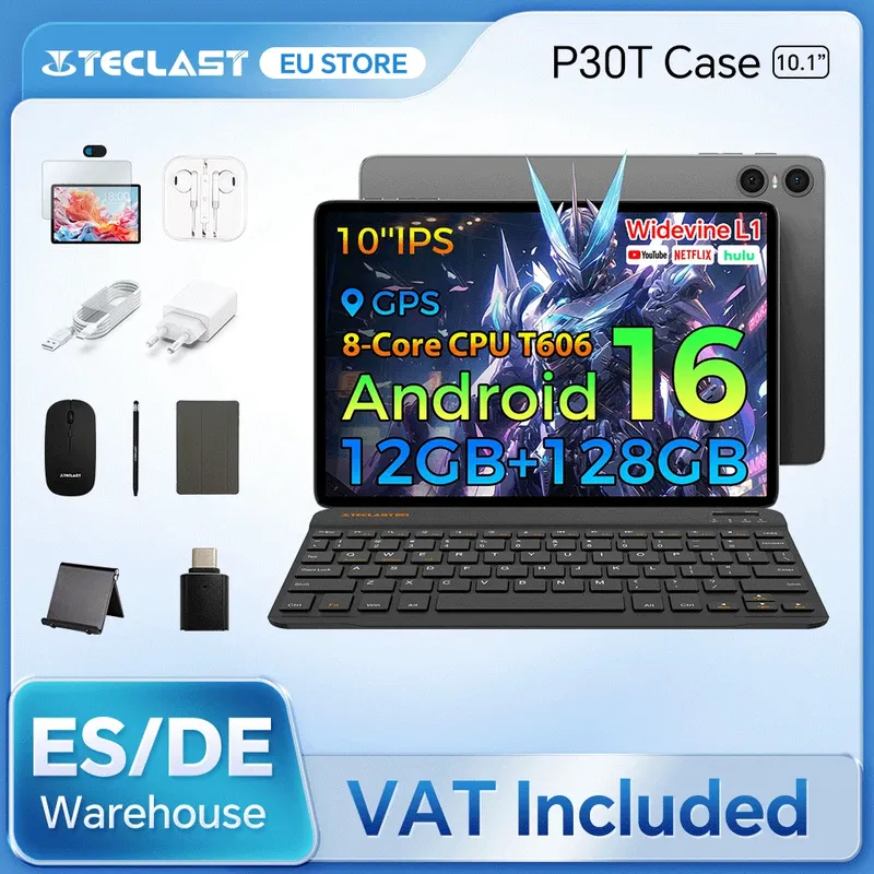 Teclast P30T Hülle 10,1 Zoll Tablet Android 16 Max 12 GB RAM 128 GB Rom T7200 8-Core-All-In-One-Tastatur/Hülle/Maus/Stylus/Kopfhörer