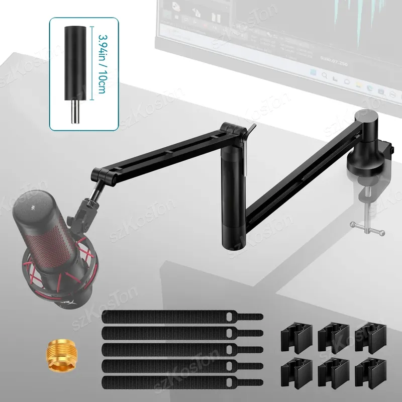Verstellbarer Mikrofonarm, verlängerter Riser mit Kabelmanagement, Low-Profile-Mikrofonarm, Gaming-Mikrofonständer für AM8, K688, A8