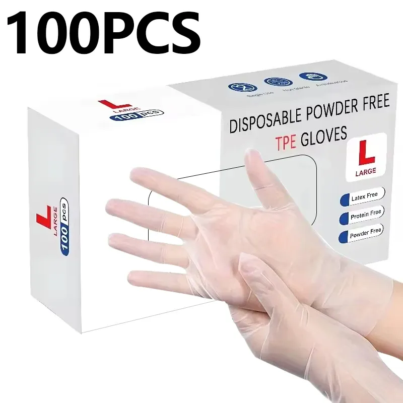 100PCS Einweg TPE Handschuhe Küche Bad Restaurant Camping Reise Wasserdicht Öl-Beweis Haushalts Reinigung Werkzeuge