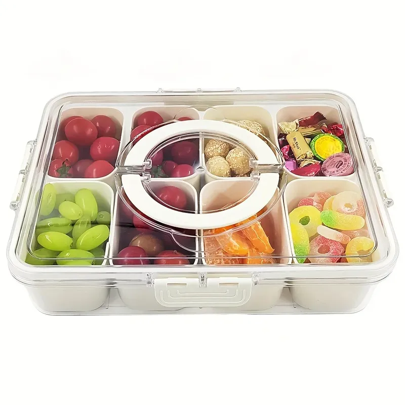 Snackbox-Behälter mit 4 Gittern/8 Gittern, tragbares Reise-Charcuterie-Brett mit Deckel, Kühlschrank-Lebensmittel-Aufbewahrungsbox, Snack-Organizer