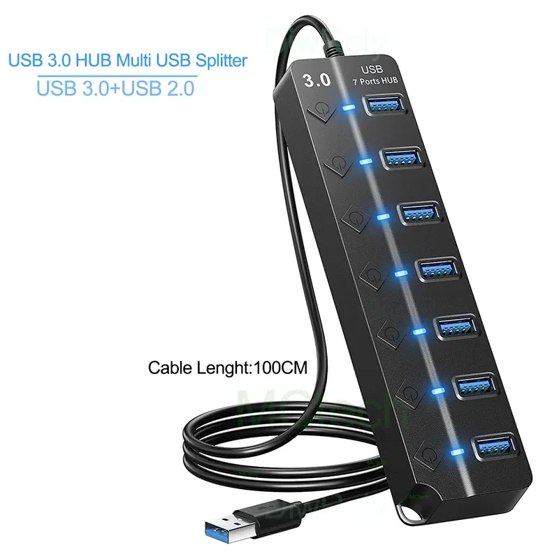 USB 3.0-Hub, USB-Hub 2.0, Multi-USB-Splitter-Hub, 100 cm langes Kabel, mehrere Expander für Computer, Laptop, PC, Zubehör, USB-Adapter