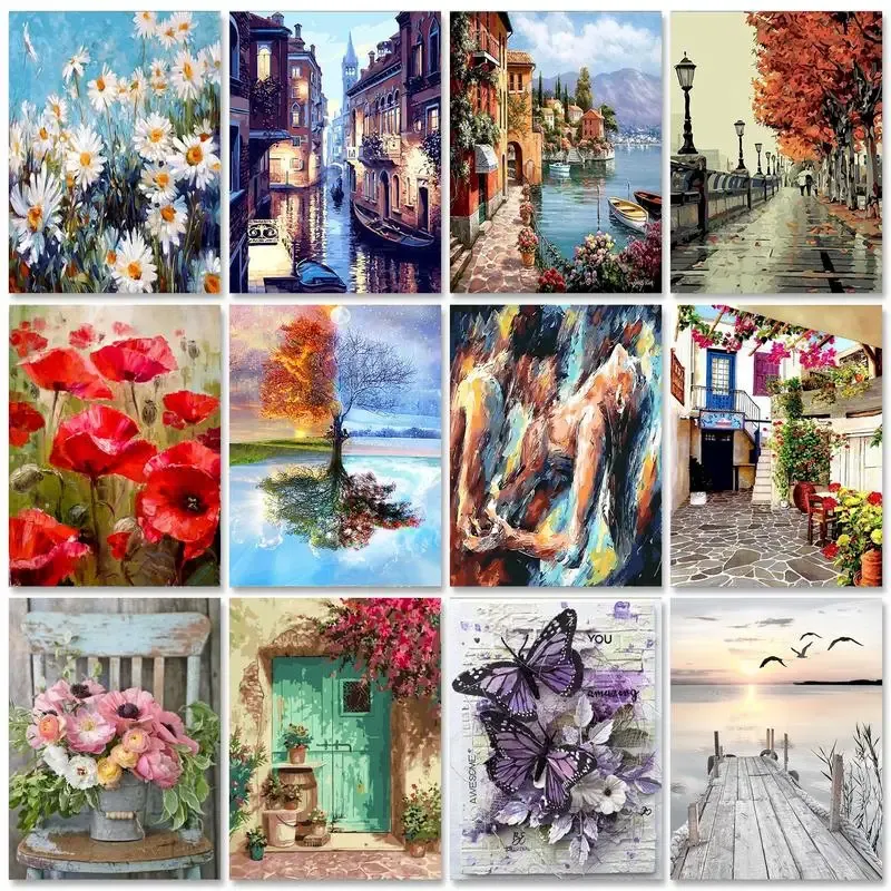 GATYZTORY Rahmen Stadtlandschaft DIY Malen nach Zahlen Kits Zeichnung Acrylbild Moderne Wandkunst Home Decor 40x50cm Kunst