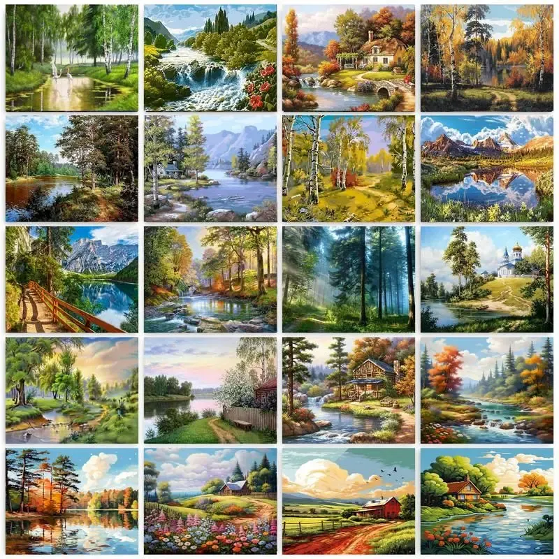 40 × 50cm DIY Gemälde von Zahlen Bäume und Berge Bild Färbung Null Basis handgemalte Ölgemälde einzigartige Geschenk Wohnkultur