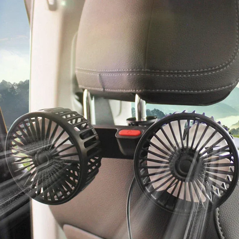 USB-Kfz-Ventilator, tragbare Klimaanlage, Autos, elektrischer Ventilator für Zuhause, Büro, 360 Grad drehbar, Doppelkopf, 3-Gang-Sitzventilator
