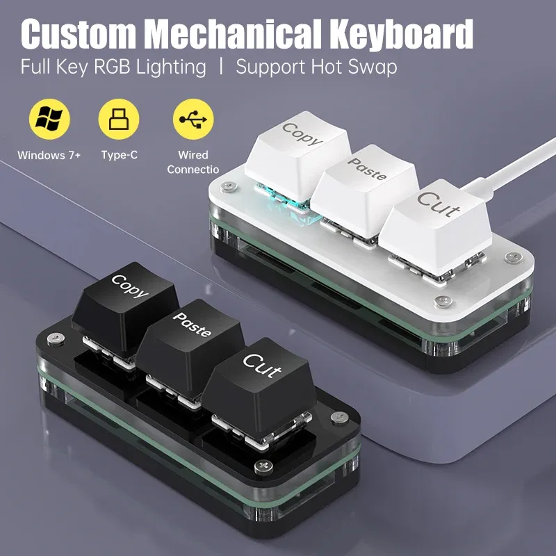 RGB 3-Tasten Makroprogrammierung Mini-Tastatur für Photoshop Gaming Hotswap-Programmiertastatur Kopieren Einfügen Mini-Taste Macropad