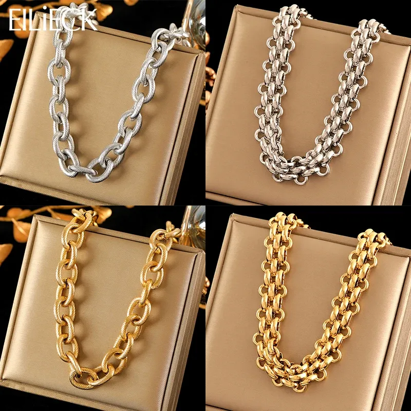 EILIECK 316L Edelstahl Gold Silber Farbe Dicke Kette Halskette Für Frauen Mode Kubanischen Hals Kette Wasserdicht Schmuck Geschenk