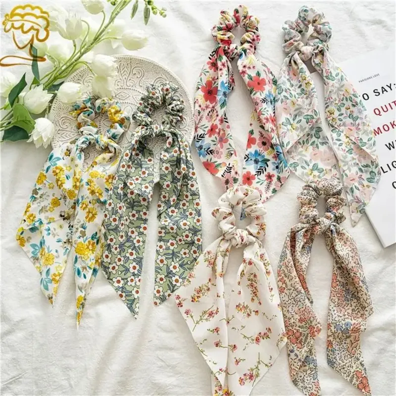 Damen Haarschmuck Mädchen Dame elastisches Stirnband Scrunchies mit Band Blumenmuster Trend Bandana Band Stirnbänder Mode