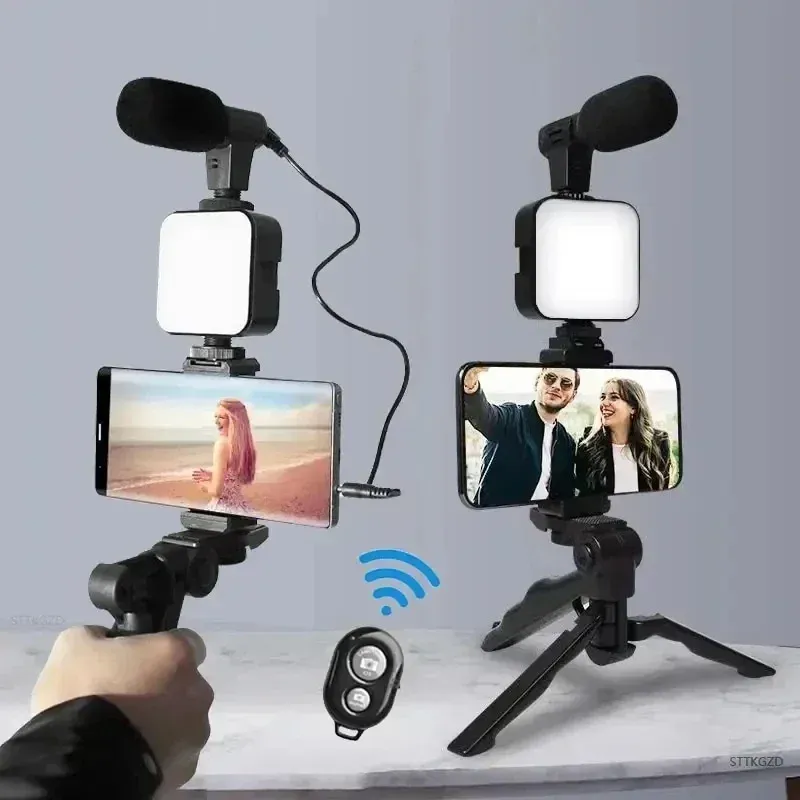 Smartphone Vlogging Kit mit Stativ Telefon halter Mini Mikrofon LED Füll licht Starter für Tiktok Live Stream Video Youtube
