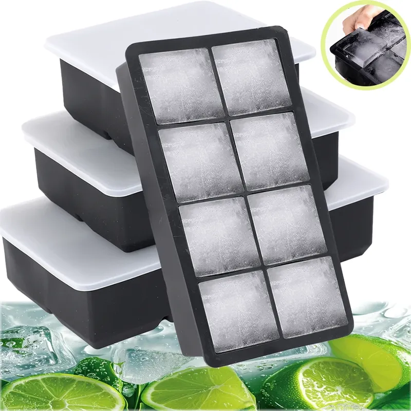 4/6/8/Gitter große Eiswürfel form Box große Lebensmittel qualität Silikon Eiswürfel quadratische Schale Form DIY Bar Pub Wein Eisblöcke Hersteller Modell