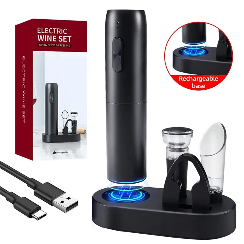 Elektrischer Weinflaschen öffner automatischer Rotwein korkenzieher wiederauf ladbarer Wein öffner mit Lade basis werkzeugen Küchen zubehör