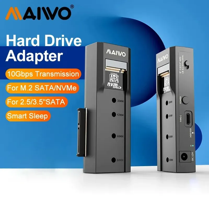MAIWO M2 SSD-Gehäuse NVMe NGFF Typ C 10 Gbit/s PCIe M.2 SSD-Gehäuse 2,5/3,5 Zoll externer Speicher HDD-Gehäuseadapter für PC Laptop