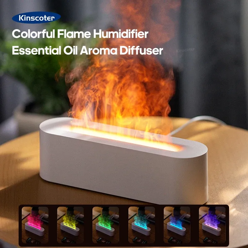 KINSCOTER Realistischer Aromatherapie-Diffusor mit bunter Flamme, Aroma-ätherisches Öl, 150 ml, USB-Luftbefeuchter, Luftreiniger, Lufterfrischer