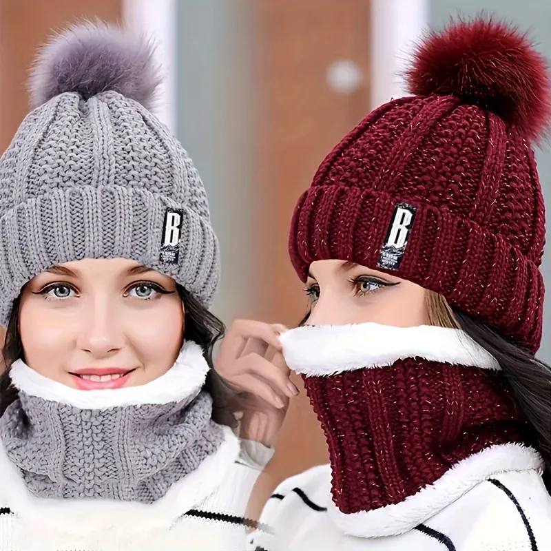 2 Stück Winter warme Strick mütze Set Winter mütze dicken Plüsch wind dicht kalt lässig warm Hut Schal