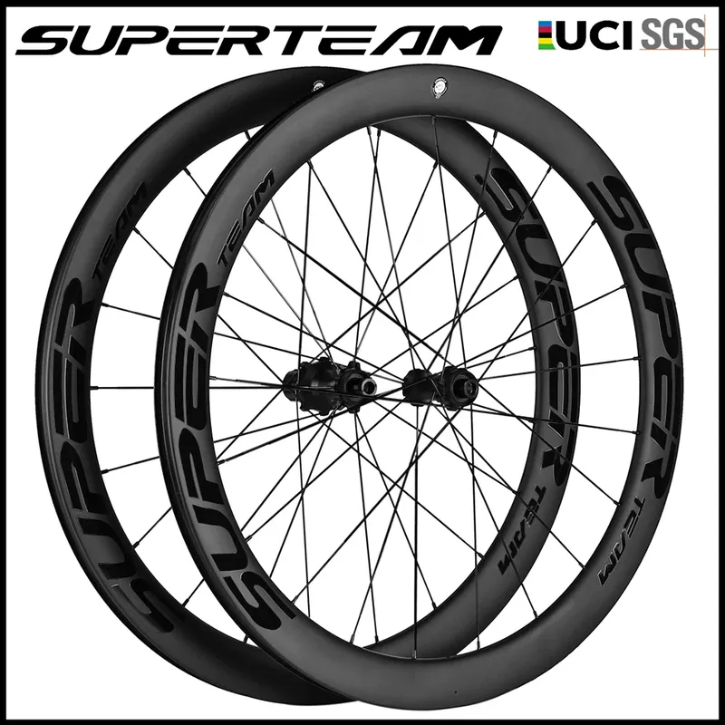 SUPERTEAM-Cabon Faser-Laufradsatz 700C Rennrad-Scheibenbremsräder 50 mm Tubeless Clincher Fahrrad-Laufradsatz 6-Pawls-Nabe für HG/XDR-Räder