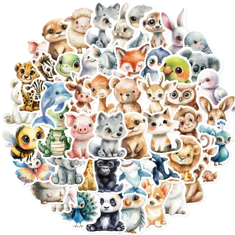 50PCS Aquarell Tier Aufkleber Nette Handtasche Material Telefon Fall Laptop Wasser Tasse Gepäck Wasserdichte Aufkleber