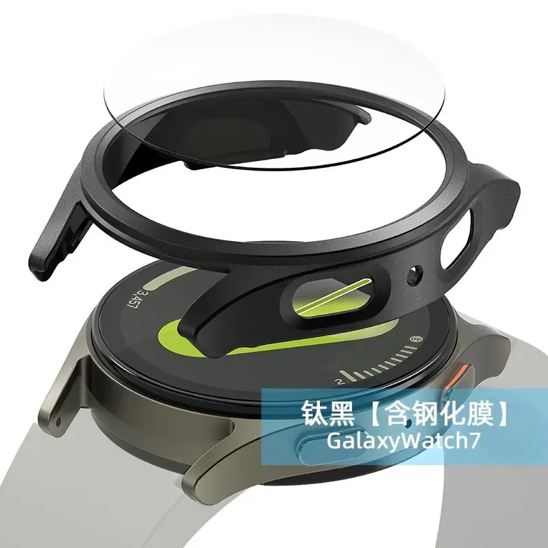 PC-Gehäuse für Samsung Galaxy Watch 7/ FE/6/5/4, 44 mm, 40 mm, vollständig gehärtetes Glas + Stoßstangen-Displayschutz, Smartwatch-Zubehör