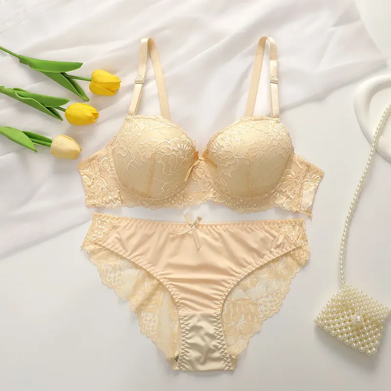2-teilige BHs und Höschen-Sets, sexy Spitze, transparent, Blumenmuster, Kleidung, Bügel, Push-Up-Wäsche für Damen