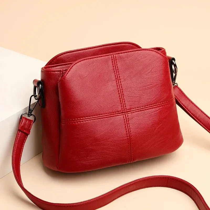 Vintage frauen Weiche PU Leder Schulter Tasche Platz Einfarbig Umhängetasche Mittleren Alters Weibliche Neue Große Dame Messenger Taschen