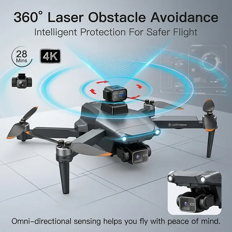 2026 4K Professionelle HD-Doppelkamera Neue L600 PRO MAX GPS-Drohne 5KM 3-Achsen-Gimbal 360° Hindernisvermeidung Bürstenloser Quadcopter Spielzeug