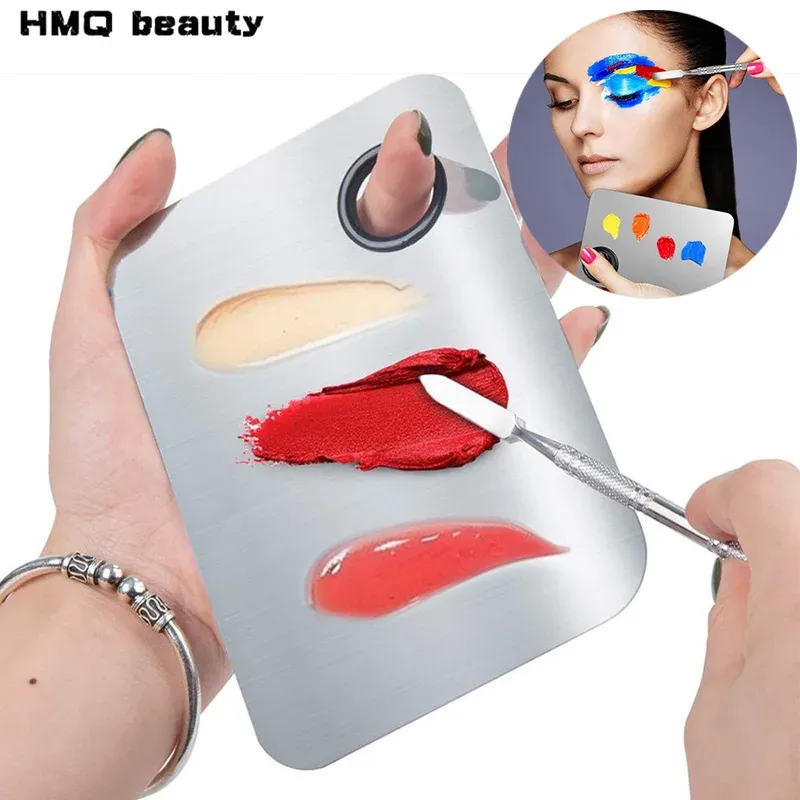Make-up-Mischpalette aus Edelstahl mit Foundation-Spatel für Aquarellfarben, Lidschatten, Sticks, Make-up, kosmetisches Schönheitswerkzeug