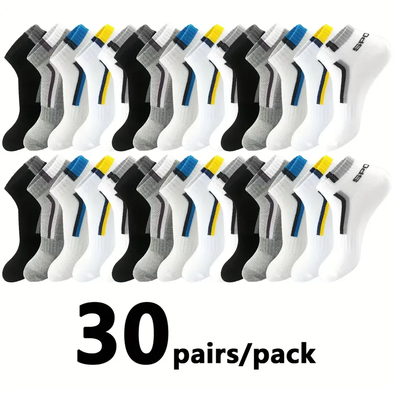 30Pairs Männer Socken Mesh Atmungsaktive Kurze Casual Socken Farbe-block Sport Socke Sport Socken Absorbieren Schweiß Knöchel