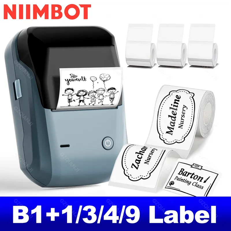 NIIMBOT B1 Tragbarer Thermodrucker mit Bändern, 5,1 cm, selbstklebende Etikettenmaschine, Mini-Bluetooth-Aufkleberhersteller, wasserdichte Etikettenrolle