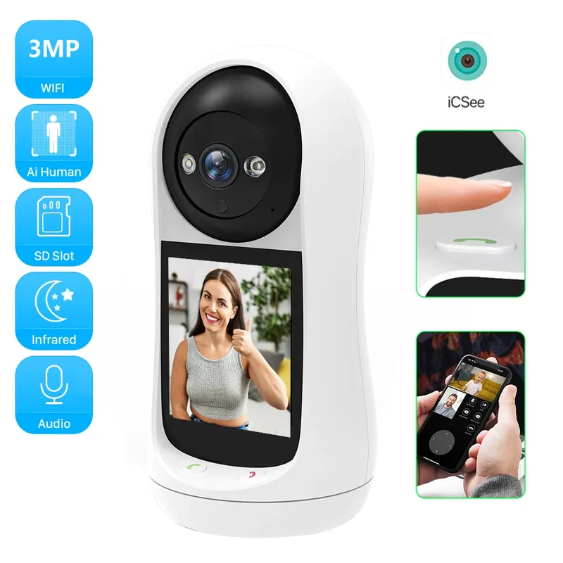 4MP 2K PTZ Wifi Kamera Videoanruf mit 2,8 Zoll IPS Bildschirm Baby Cry Sound Erkennung Sicherheit IP Kamera 3MP Baby Monitor iCSee