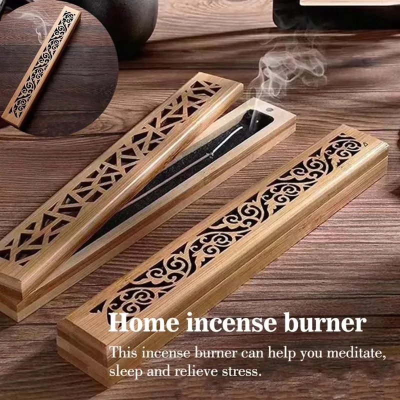 Natürlicher Bambus Weihrauch brenner mit Verlege platte Aroma therapie Holzkiste für Weihrauch Lagerung brennende ausgehöhlte Linie Weihrauch box