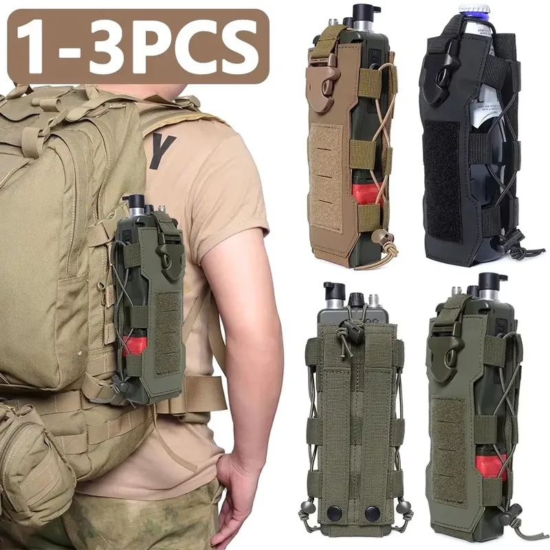 Taktische Molle-Wasserflaschen-Tasche, Militär, Outdoor, Reisen, Wandern, Kordelzug, Wasserflaschenhalter, Wasserkocher-Tragetasche, 1–3 Stück