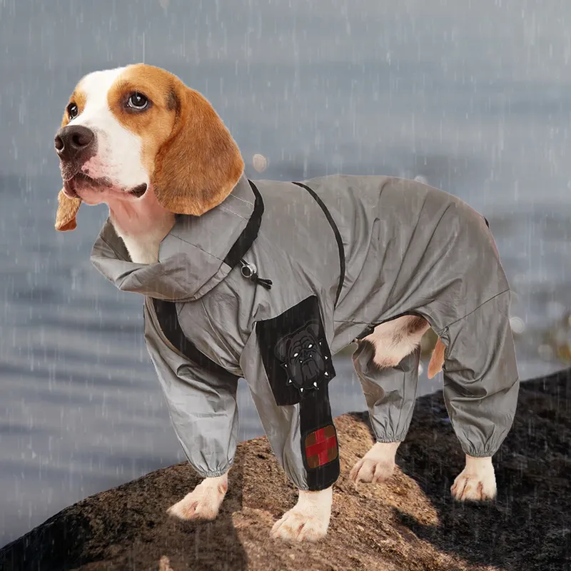 Outdoor-Regenmantel für große Hunde, Sonnenschutz, reflektierende Jacke, Haustier-Regenmantel, Kapuzenpullover, wasserdicht, mittelgroße und große Hundekleidung, Regenmantel-Overall
