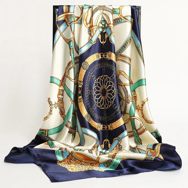 Taschentücher Haar Seidenschal 90*90 cm Druck Satin Große Quadratische Seidenschals Tücher für Frauen Luxusmarke Designer Hijab Stirnband