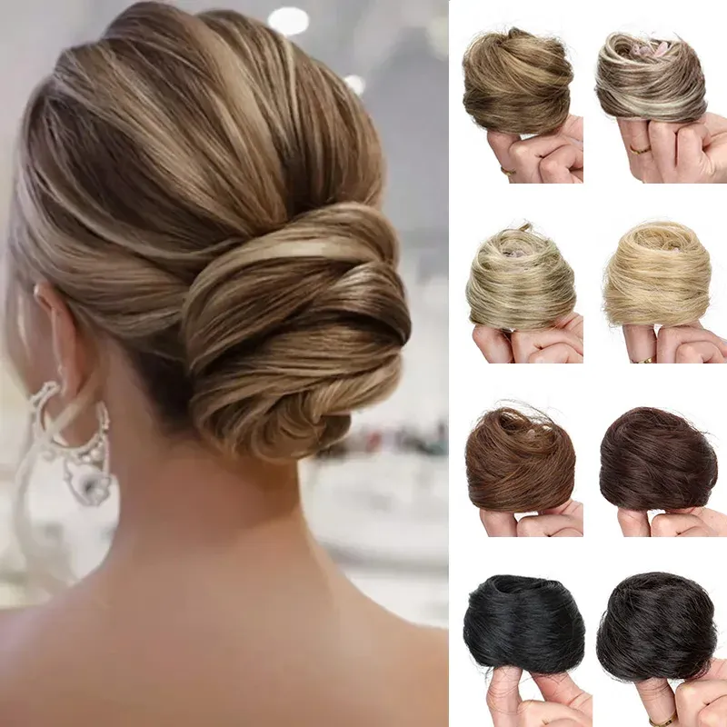 Synthetische elastische Messy Bun Haarteile Lockiges Scrunchie Schwarz Blond Braun Chignon Band Hochsteckfrisur Donut für Frauen Kunsthaar