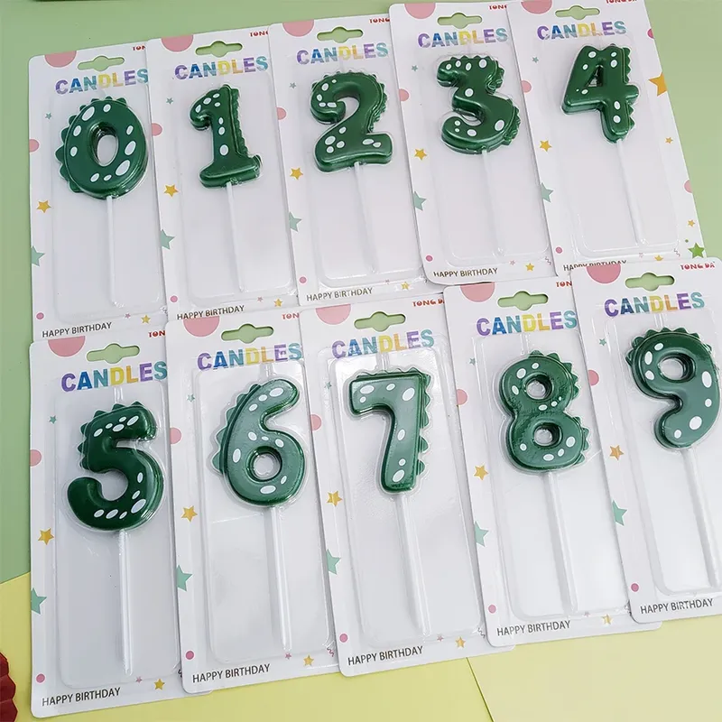 Grüne Dinosaurier-Zahlen 0–9 alles Gute zum Geburtstag Kuchen Kerze Kinder Prinz Party Cartoon Dinosaurier süße Kerze Dekoration