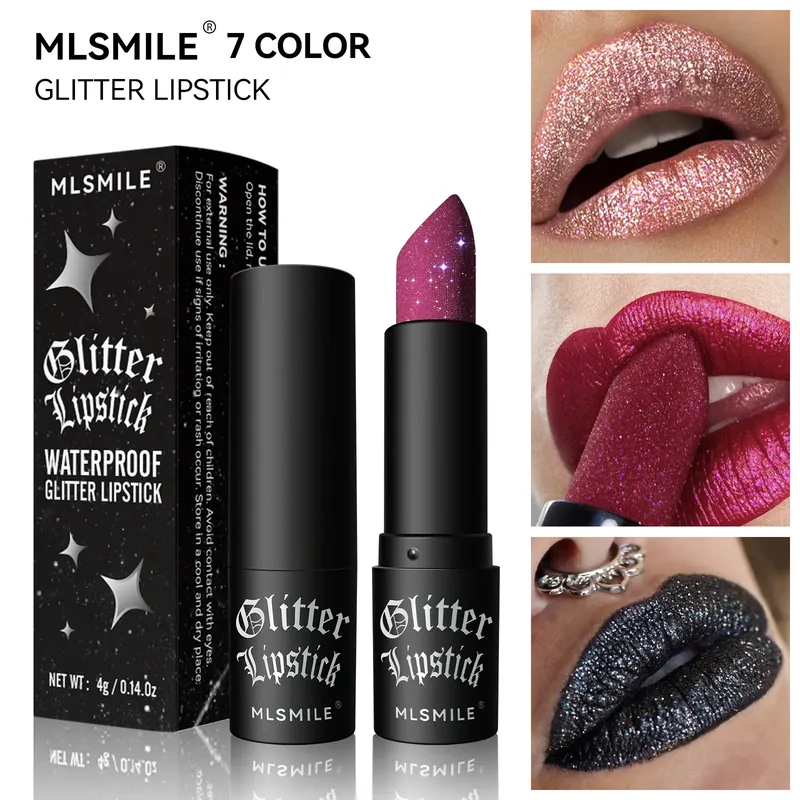 Mlsmile mehrfarbige Antihaft-Tasse matten Lippenstift Blitz dauerhafte einfache Farbe Diamant Lippenstift dunklen Halloween-Look