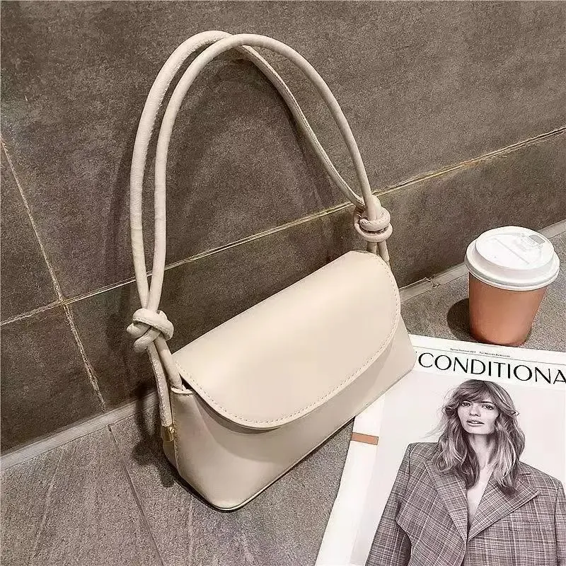 Lady Fashion Einfache französische One-Shoulder-Crossbody einfarbige Mode Unterarm Pu-Leder kleine quadratische Tasche