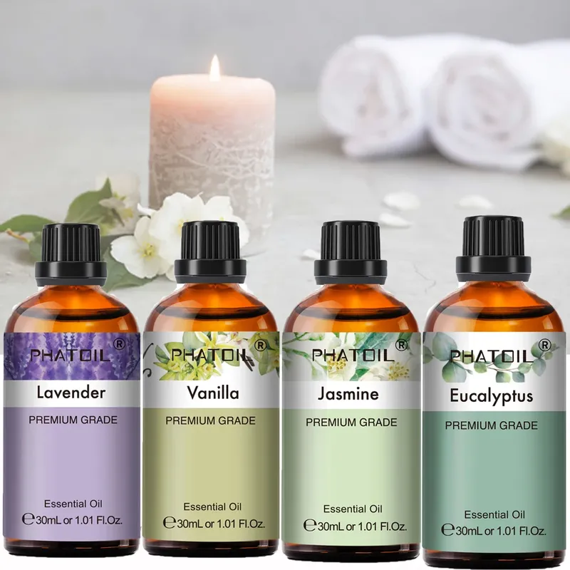 PHATOIL 30 ml Lavendel-Pfefferminze-Vanille-Teebaum-ätherische Öle für die Herstellung von Aromatherapie-Kerzen, natürliche Eukalyptus-Aromaöle