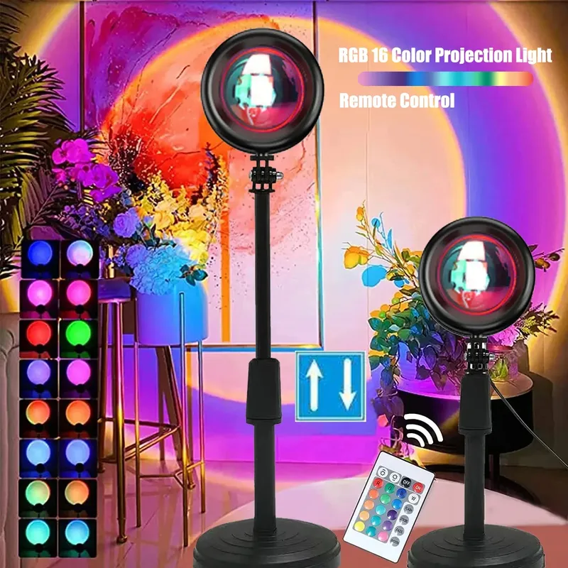 RGB Sonnenuntergang-Projektorlampe, 16 Farben Regenbogen-Atmosphärenlicht für Schlafzimmerwand, Stimmungsbeleuchtung für Partys und Heimdekoration