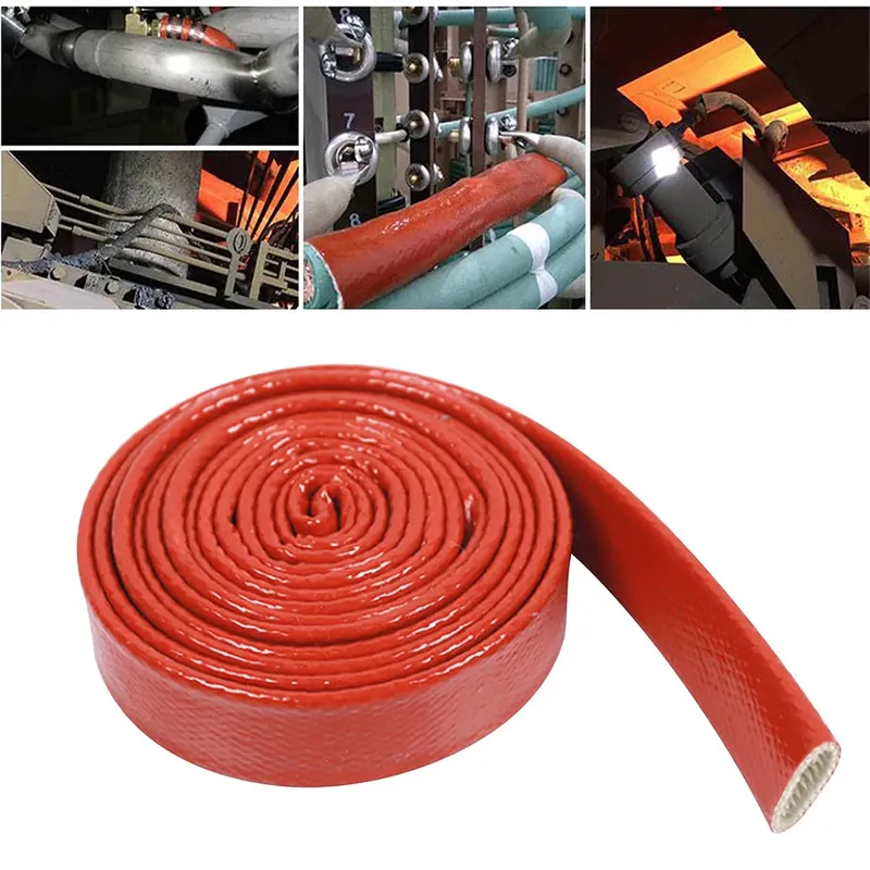 1 Rolle Hitzeschild-Hülse, hitzebeständige Kabelhülse, Silikon-Fiberglas-Schild, Pipeline-Schutz, Werkzeug, passend für Schläuche, Kabel