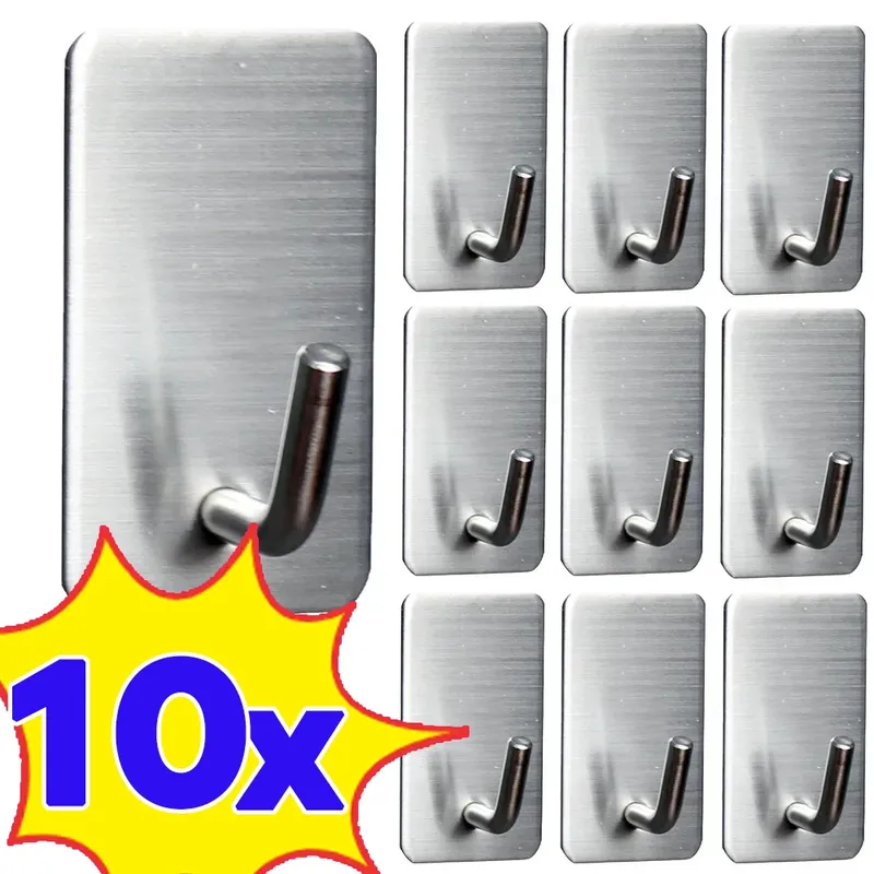 1-10Pcs Selbst Klebe Haken Edelstahl Schwere Wand Aufhänger Haken Badezimmer Organizer Handtuch Rack Mehrzweck Küche rack Regal