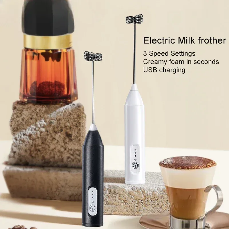 Kabelloser elektrischer Milchaufschäumer, USB-Aufladung, 3 Geschwindigkeiten, tragbarer Milchaufschäumer, Mini-Mixer für Kaffee, Cappuccino, Schaumbereiter, Schneebesen