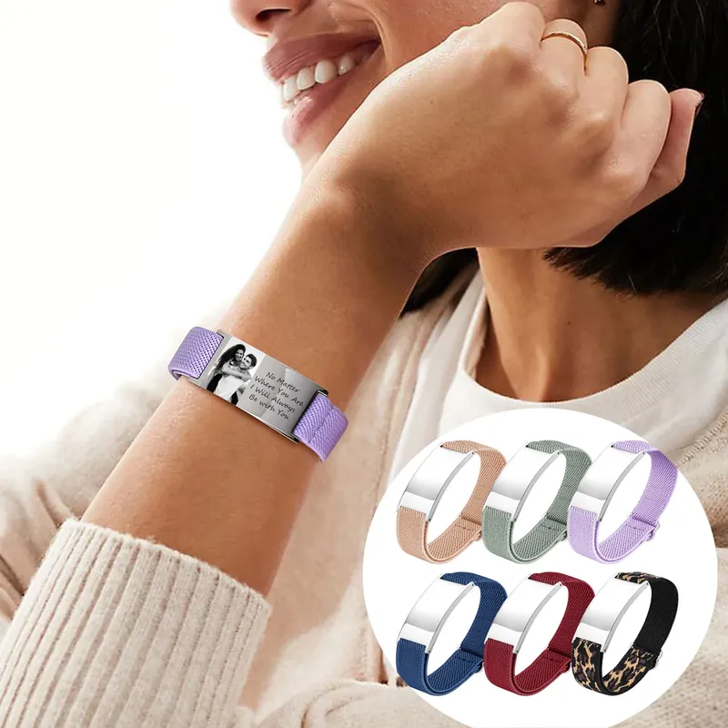 Benutzer definierte Foto elastische Armband für Frauen Männer, wasserdichte Militär kette Armband verstellbar, personal isierte gravierte ID Schmuck