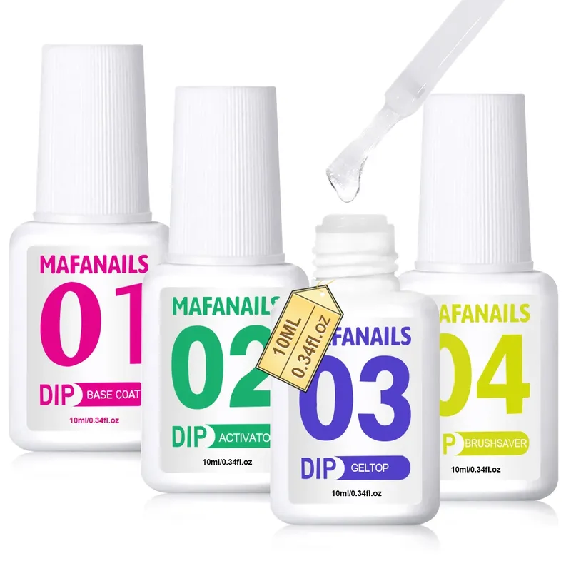 10ml Tauch pulver Flüssigkeits set 4-Stufen-Tauchpulversystem Essential Base & Top Coat Aktivator Brush saver für Nagel-Tauch pulver