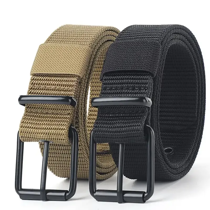 Neue poröse Dornschließe Canvas Gürtel Herrenmode vielseitiger Gürtel Student Jugend Militärische Ausbildung erweiterter Denim Designer Gürtel