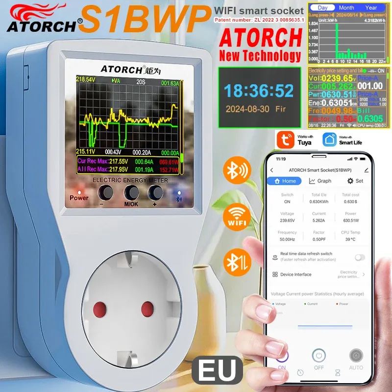 AC85-265V 16A Tuya WiFi Smart EU Steckdose Voltmeter Amperemeter Power Meter Kurve Strom Rechnung Energieverbrauch Analysator Monitor
